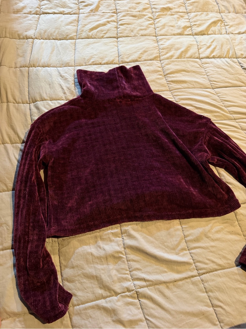 Cropped Velvet Turtleneck Sweater in Deep Plum